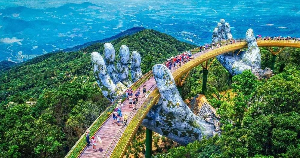 Golden Bridge held by giant hands, Ba Na Hills